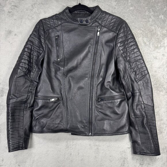 Wilsons Vintage USA Womens Leather Motorcycle Jacket Biker Moto Racer Black M - Picture 4 of 7